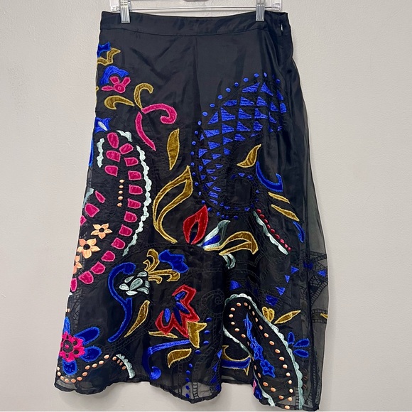 Anthropologie Dresses & Skirts - Anthropologie Amber Velvet Appliqué Midi Skirt Colorful Embroidered Design 12